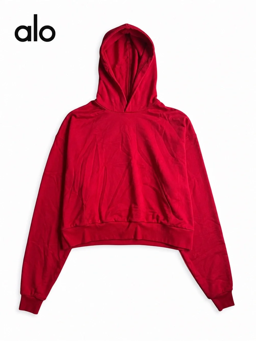 ALO Yoga Bright Red Cropped Hoodie with Hood